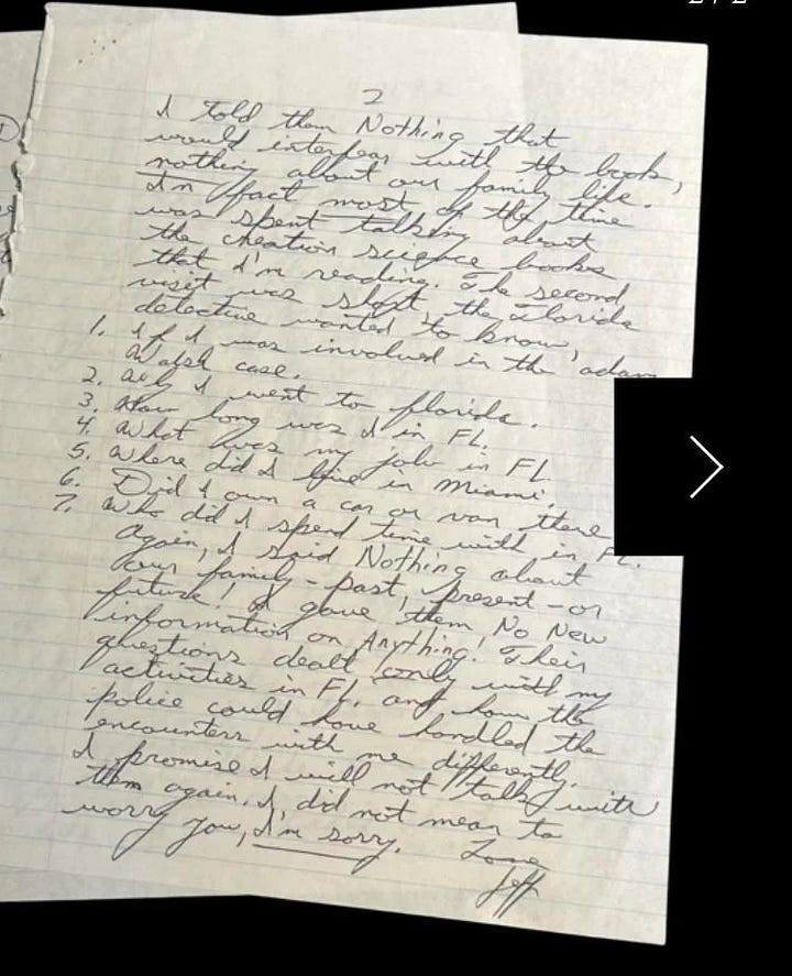 Letter from Jeff Dahmer to his father and stepmother dated 8/21/92