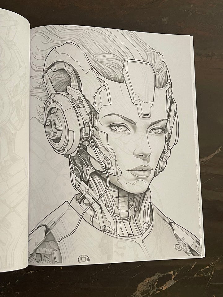 Cyborgs Coloring Book and sample page