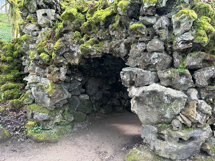 Gothic walls and entrances are to be found at Stourhead Garden along with temples.
