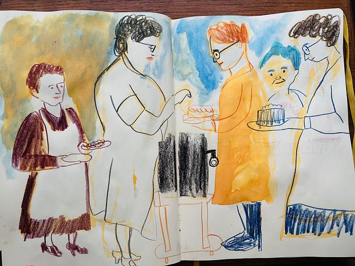 illustrations of women eating ice cream