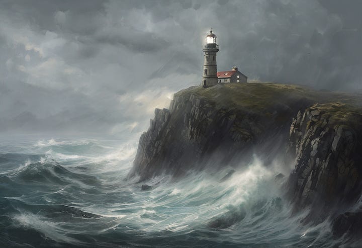 Lonely lighthouse by SDXL and MJ