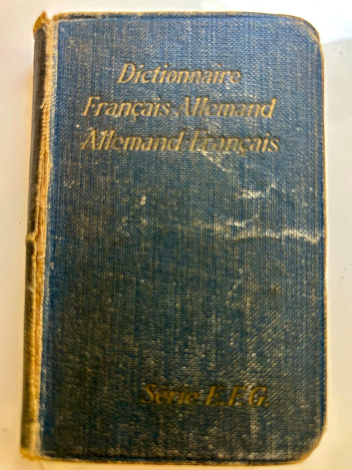 A pocket translator French to German and German to French used in the World Wars World War I and II