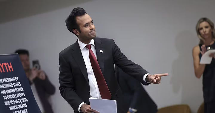 Left: Man with blackhair sits in a chair; he wears a white shirt, red tie, and black suitcoat. Right: Balding man with short hair wears a purple shirt.