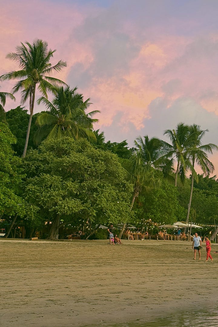 Different images showing different beach elements and landscapes of Tamarindo, Costa Rica