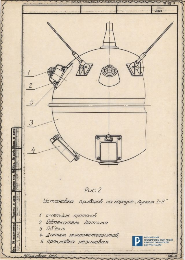 Archive images of the Luna 1 and Luna 2 probes from the 1950's