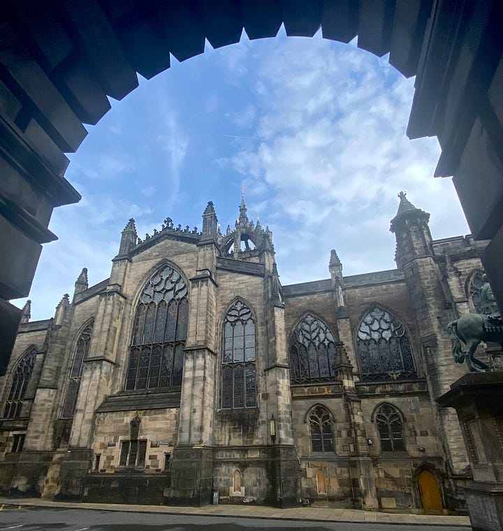 St. Giles Cathedral and the Royal Mile in Edinburgh, Scotland.