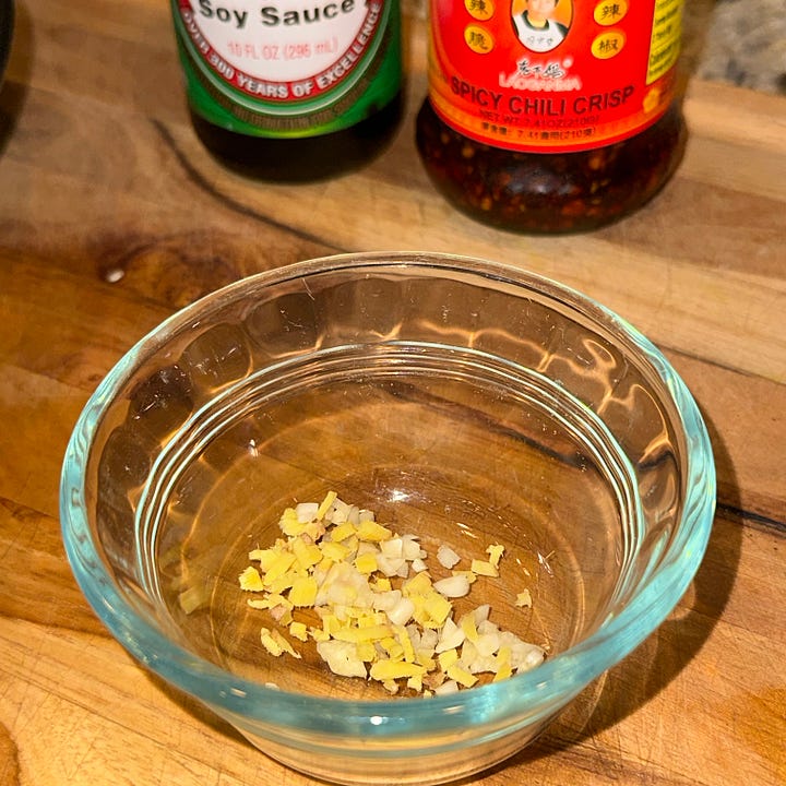 Ingredients used to make a salad dressing for the Trader Joe's dumpling salad