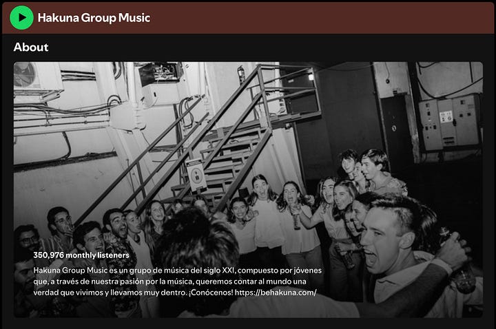 Left: Rocío in the Hakuna Group Music Spotify photo. Right: A screengrab of Rocío in the Hakuna All Meeting LATAM 2024 video.
