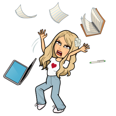 Bitmoji's of me wracking my brains and finally throwing all my pages up in the air in exasperation.