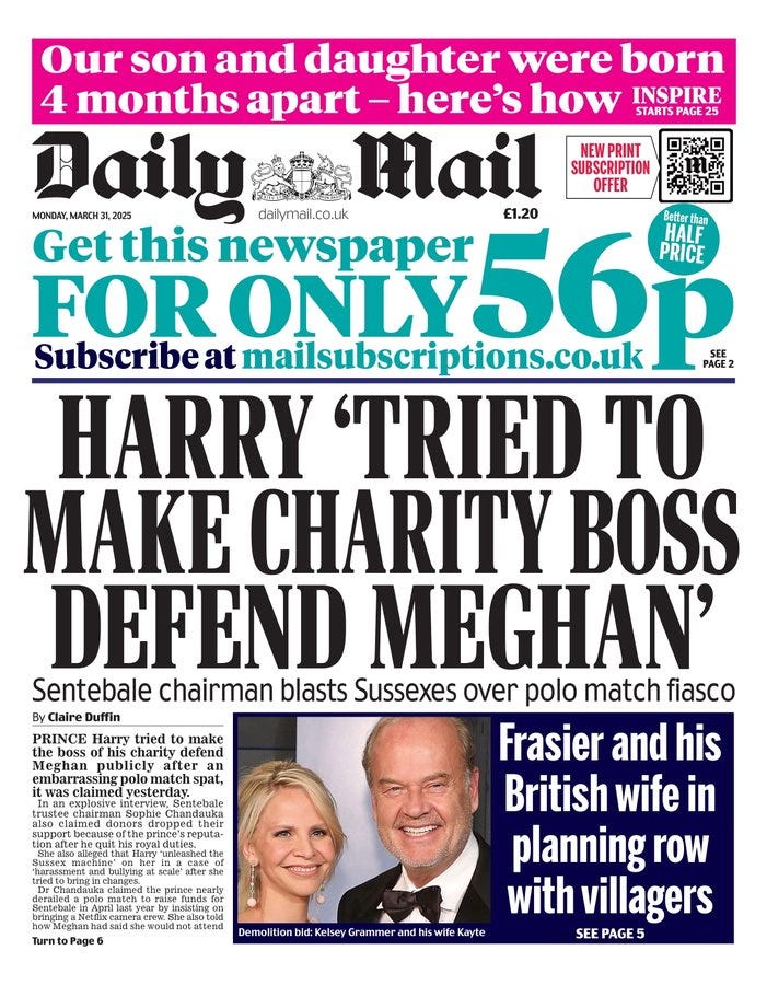 The Sentebale scandal on the front pages of British newspapers