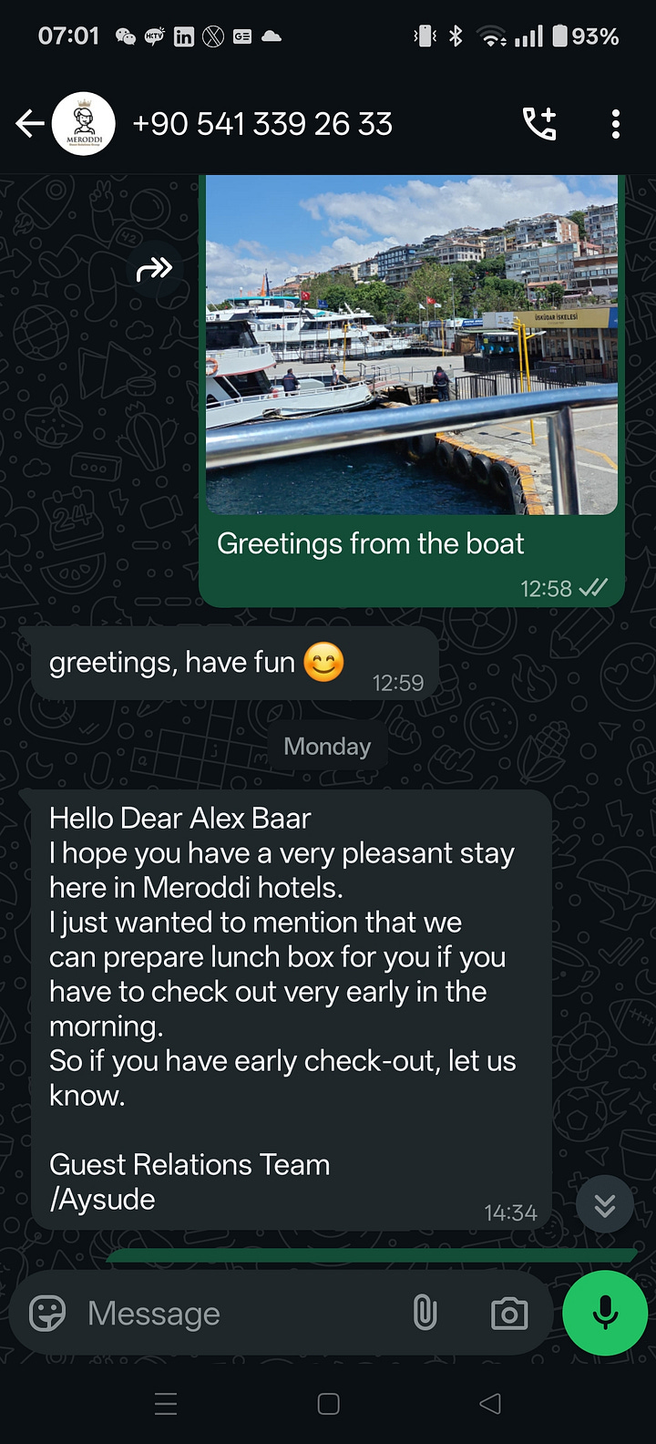 Great guest experience by WhatsApp at Meroddi Bagdatliyan Hotel