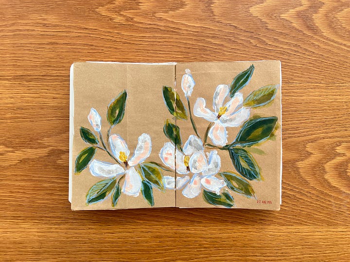 Magnolia sketches in a mixed media technique