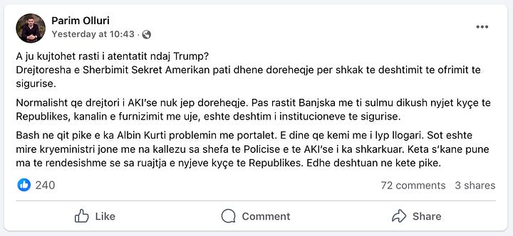 Reagimet e Berat Buzhales dhe Parim Ollurit në Facebook.