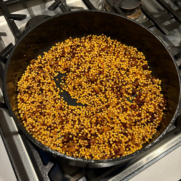 Formula for success chicken thighs + pearl couscous = perfect one