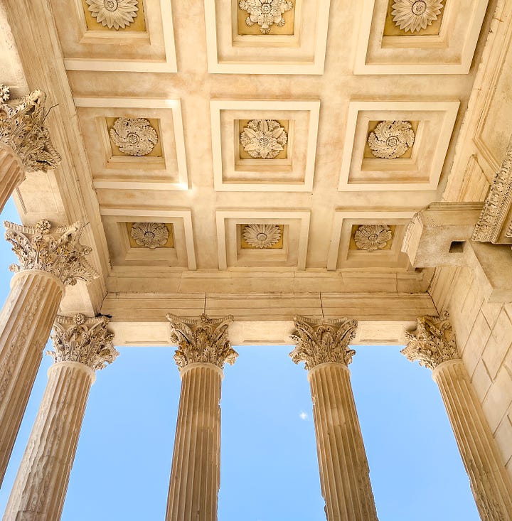 Architectural details at the Maison Carrée in Nimes, France.