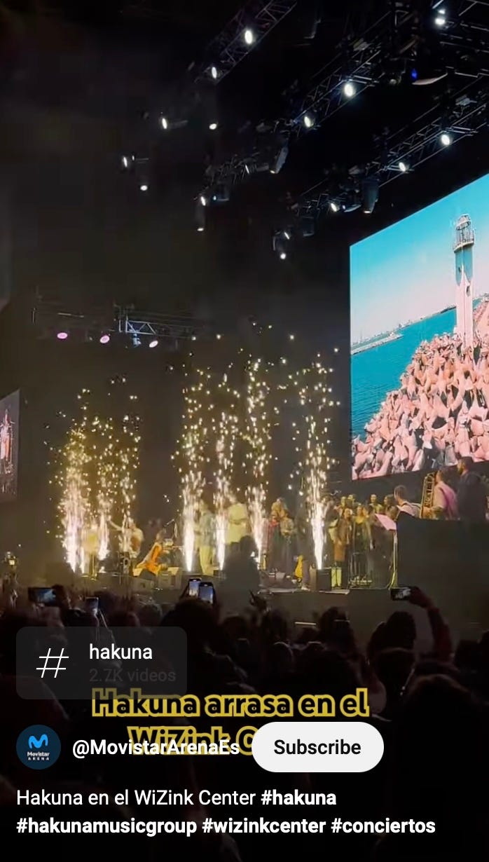 Left: Christopher West on Pints with Aquinas. Right: Screengrab from a crowd video at the Hakuna Group Music concert he attended in Madrid in September 2024.