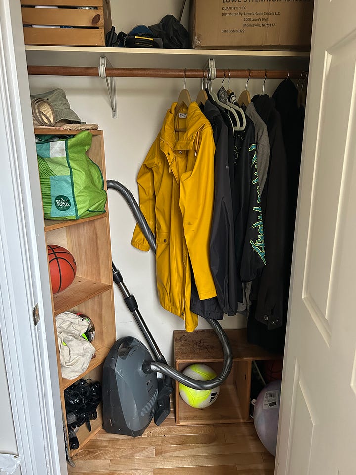 cluttered closet, clean closet, closet organization