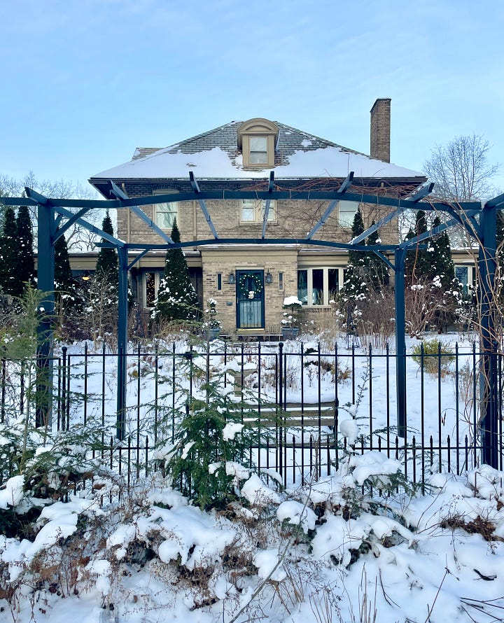 Our Cottage Garden from the curb garden: January and June