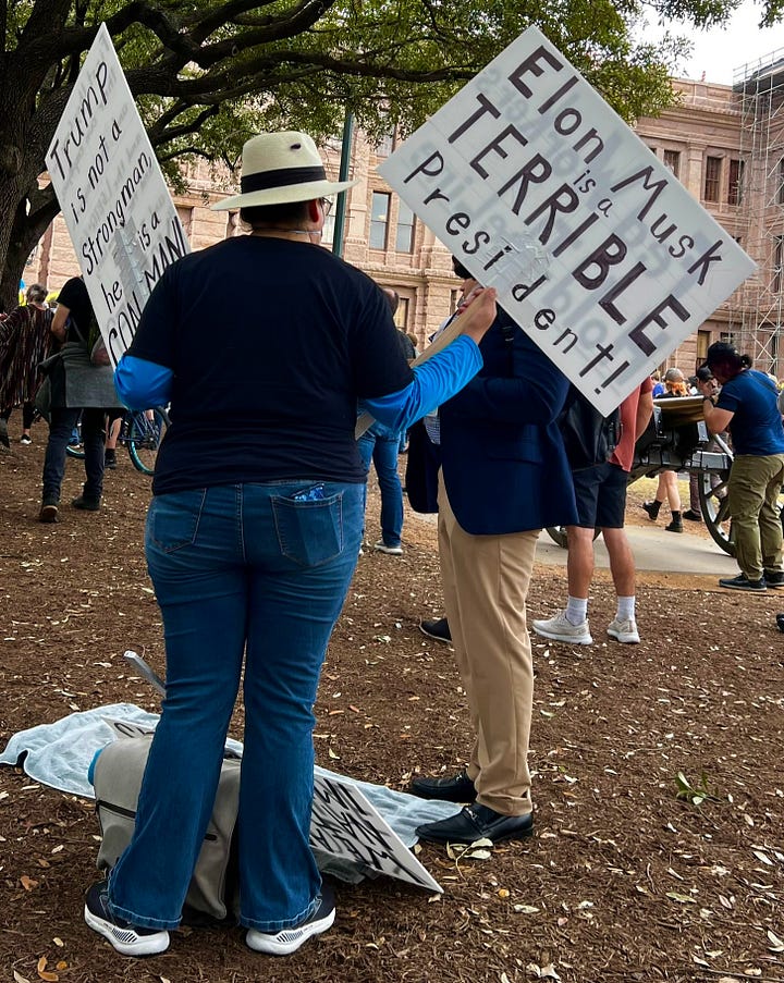 Each image shows crowds of people standing in front of the state capitol holding up various signs 