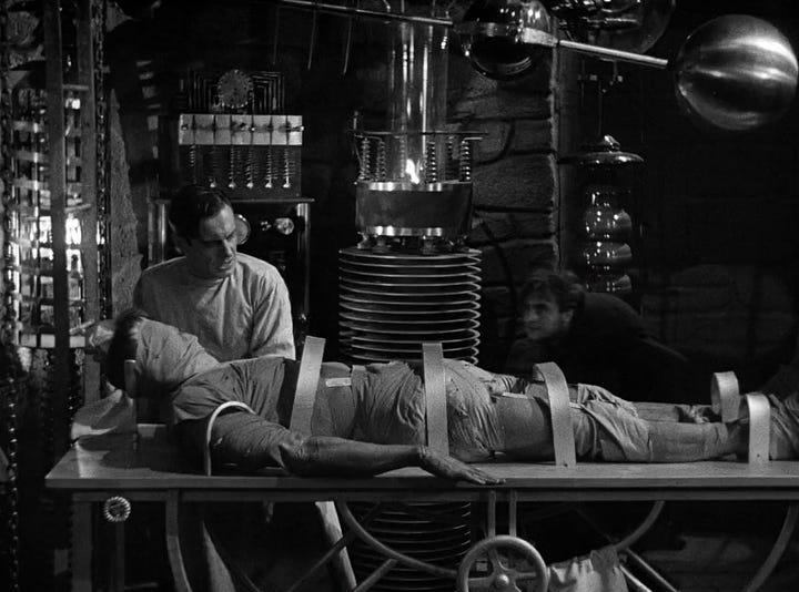 Frankenstein's lab in Frankenstein (1931) and Young Frankenstein.