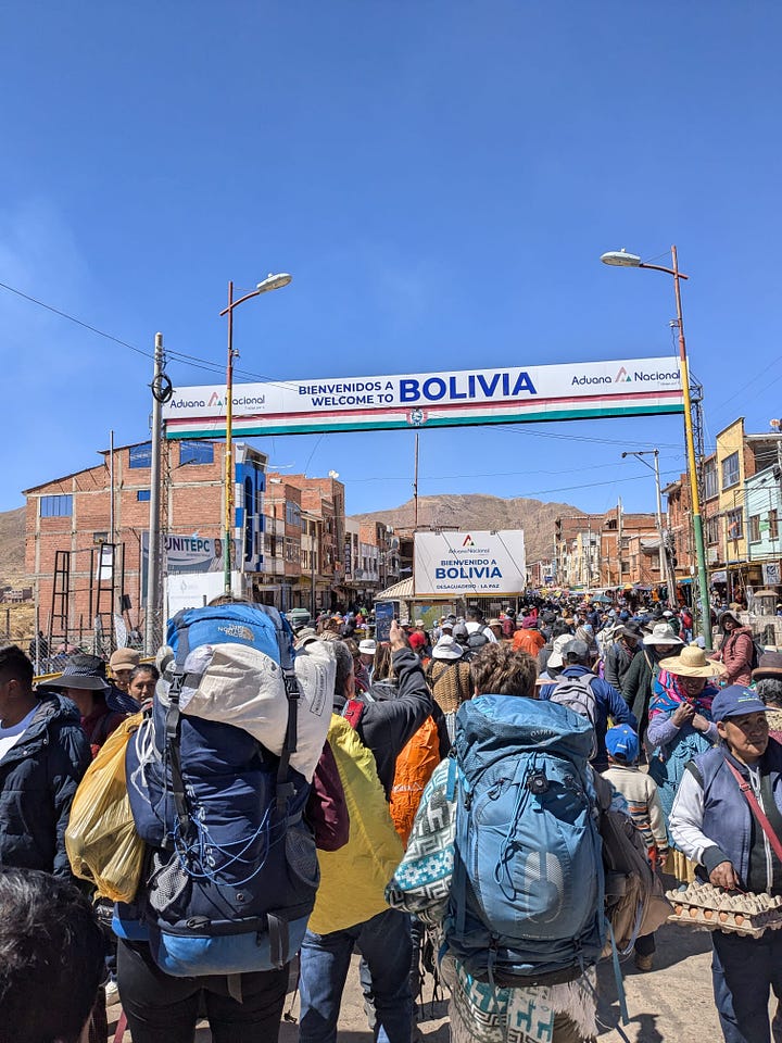 The border crossing into Bolivia at Desaguadero – probably must quicker if we'd arrived at 7am as planned