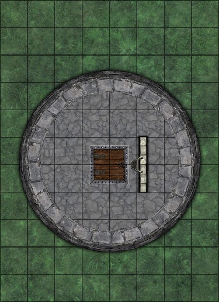 Four layer map of a small tower from a larger castle.