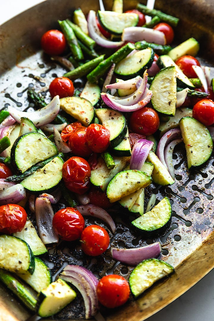 Summer grilled veggies in a grill basket; as a salad.