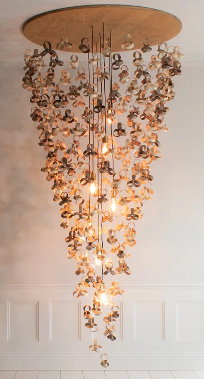 individual curved pieces of wood to create the most impressive chandelier