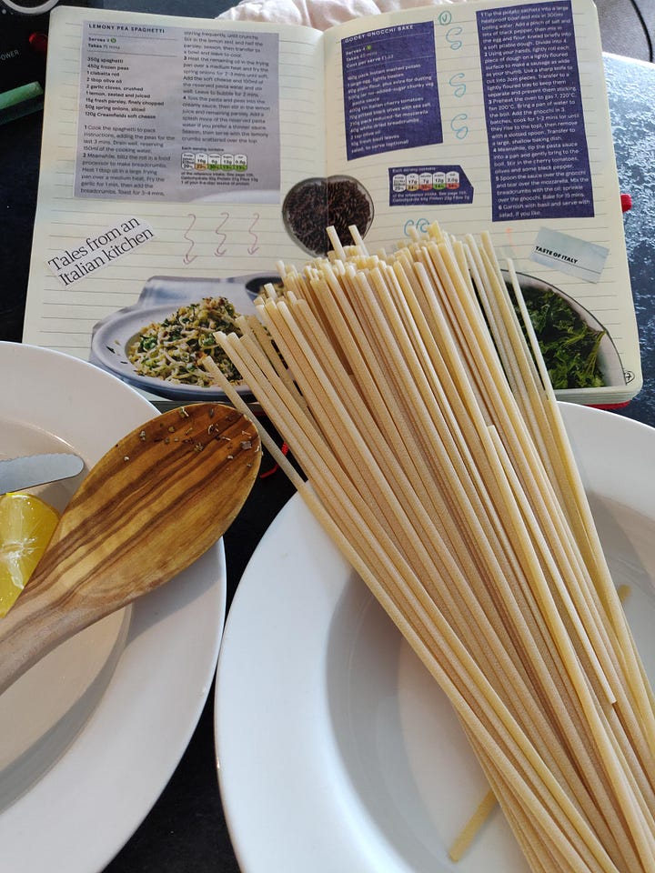 Four images of different pasta shapes, from spaghetti to penne to shells and orecchiette.