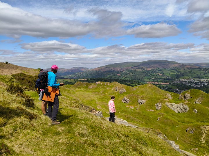 hill walking in wales in the sunshine