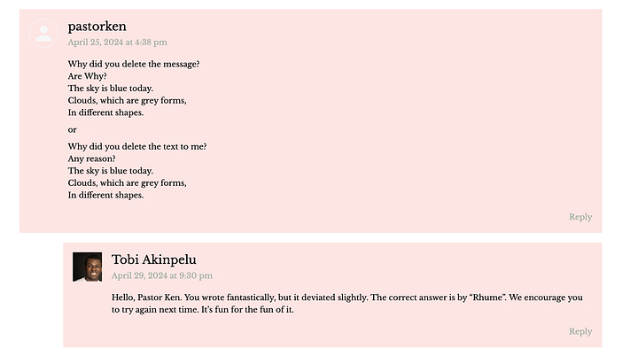 Screenshots of post comments on decoding of a poem challenge on Collab website