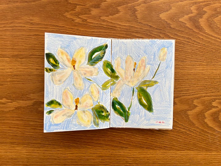 Magnolia sketches created in a mixed media technique