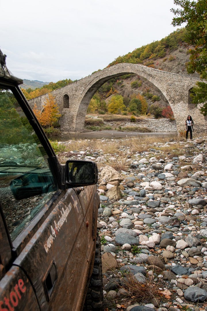 Mushroom statue in Grevena and Ottoman bridge