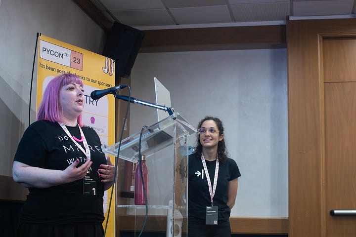Our team on the stage at PyConIT23.