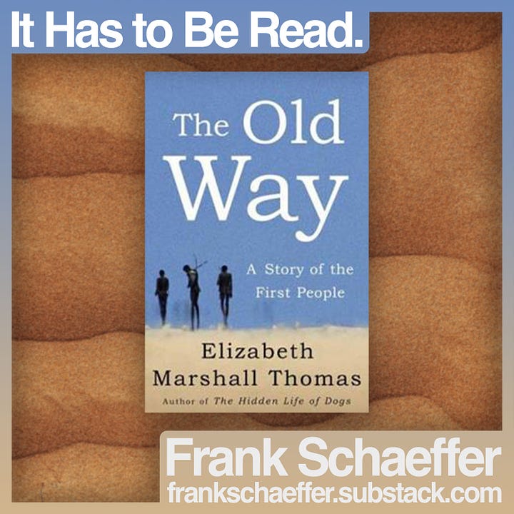 Book Club titles announced by Frank Schaeffer for his "It Has to Be Read." Book Club, feature Eve by Cat Bohannon and The Old Way by Elizabeth Marshall Thomas. The book covers are styled with Frank's Book Club artwork.