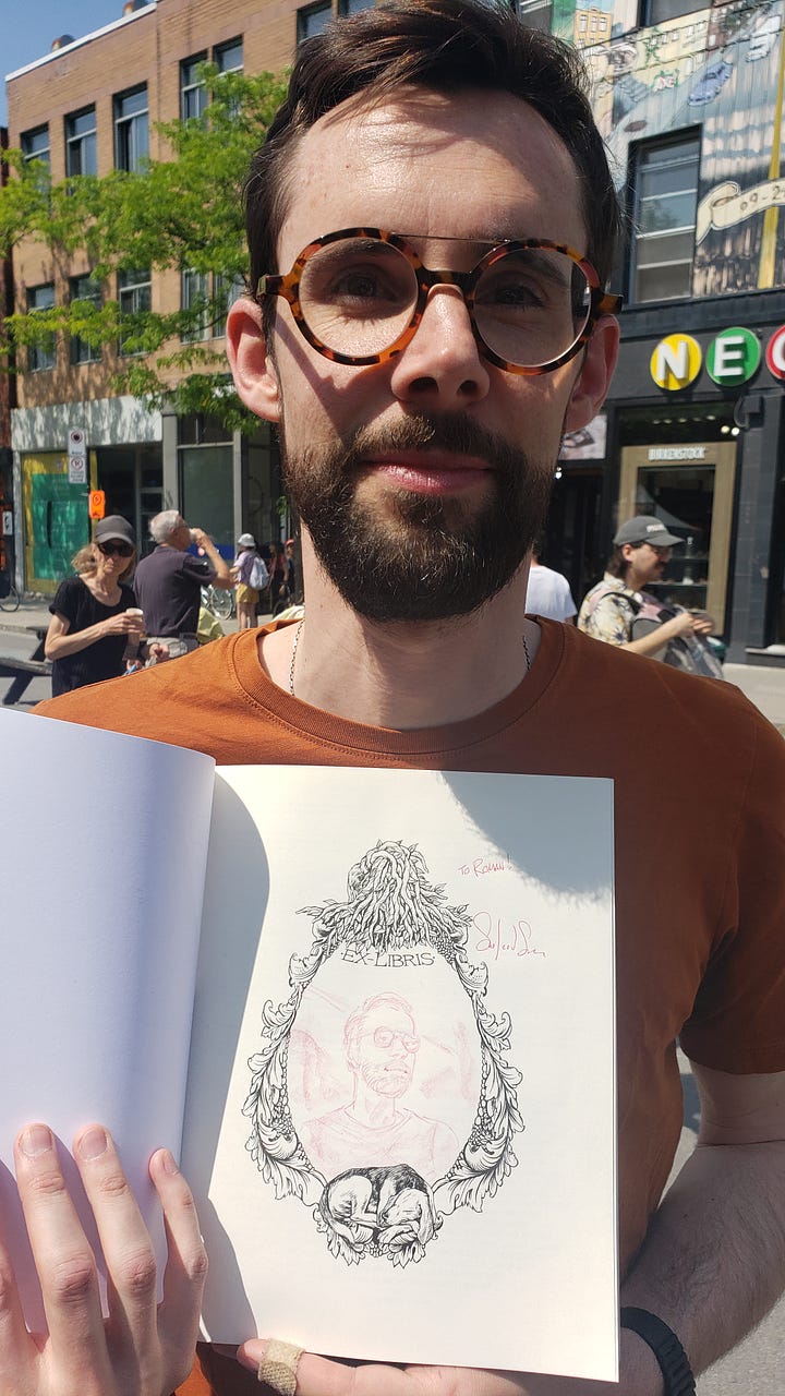 Shots of folks holding their copies of Dream Life, and the portraits I did of them in each
