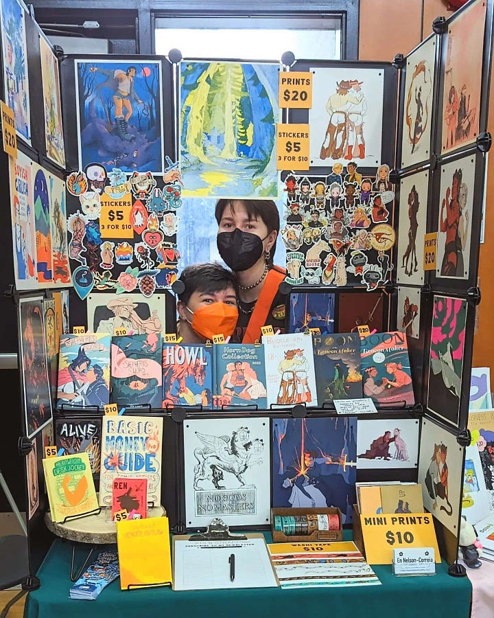 Summer Story Fest 2024. Join Outlet and Honeyed Words for the second annual summer celebration of storytelling on June 22 and 23. Brought to you by honeyed words and Outlet. The final image is a pic of our table display from VanCAF which is jam packed with prints and zines.