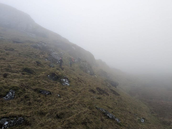 walking in mist in north wales