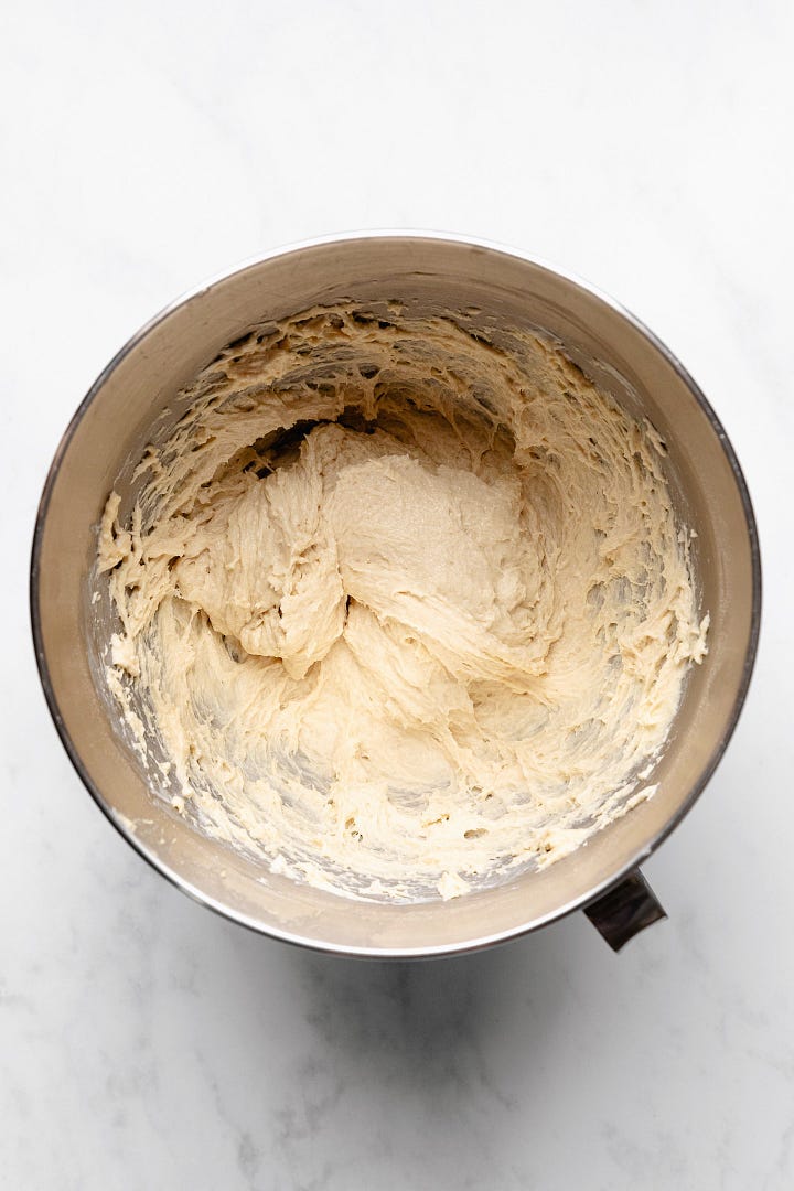 Images showing stages of kneading for vegan brioche dough