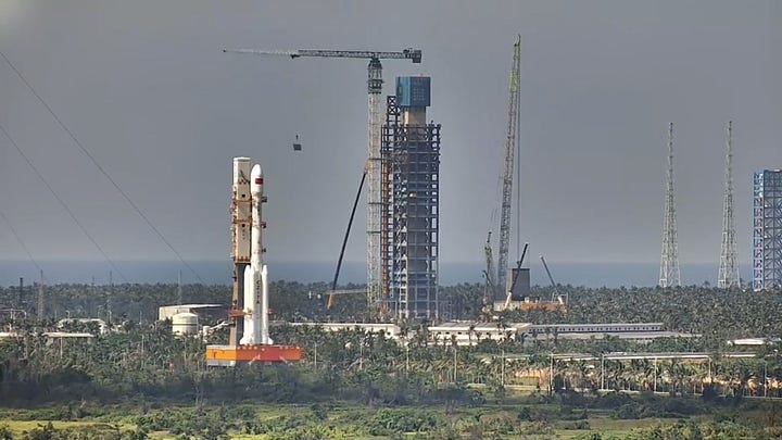 The Long March 10's assembly buildings being constructed (left) and Launch Complex 301, where the rocket will launch from, being built (right).