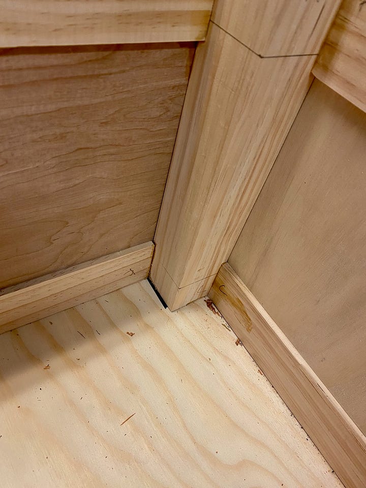 Grooves cut into bench legs