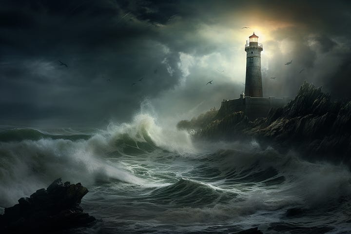Lonely lighthouse by SDXL and MJ