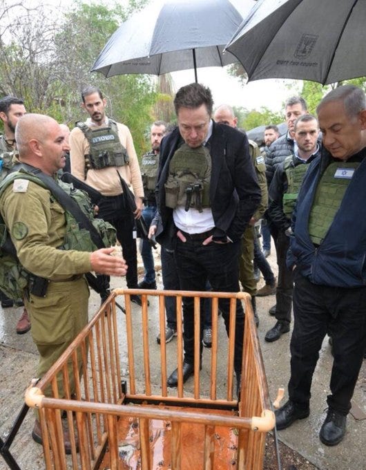 Israeli Soldier Giving Netanyahu a "I know what you did" Look, Elon Musk Tour