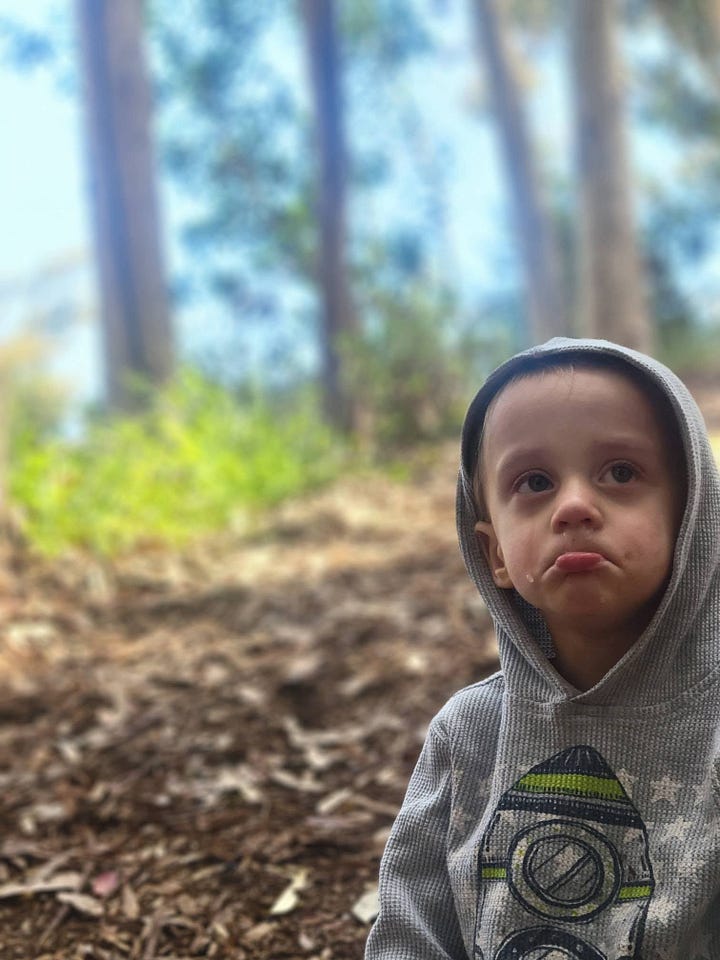 Toddler with terrible two on a walk in San Diego CA