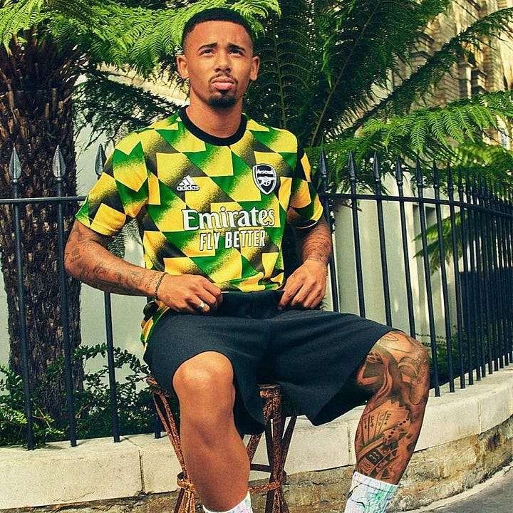 Arsenal's 2022 (left) and 2019 (right) Notting Hill Carnival collections
