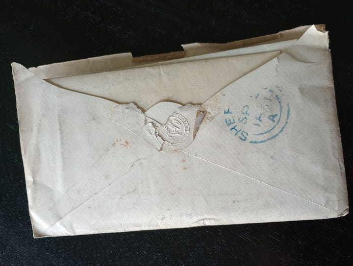 Envelope, dated September 1, 1851, from Dr. Nicholas, Ealing School to a Mr. [illegible], 3, Paradise Square, Sheffield, stamped PAID