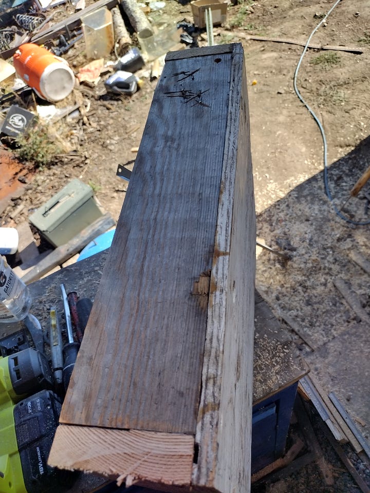 A picture of the drawer frame on the left, and the finished drawer box on the right.