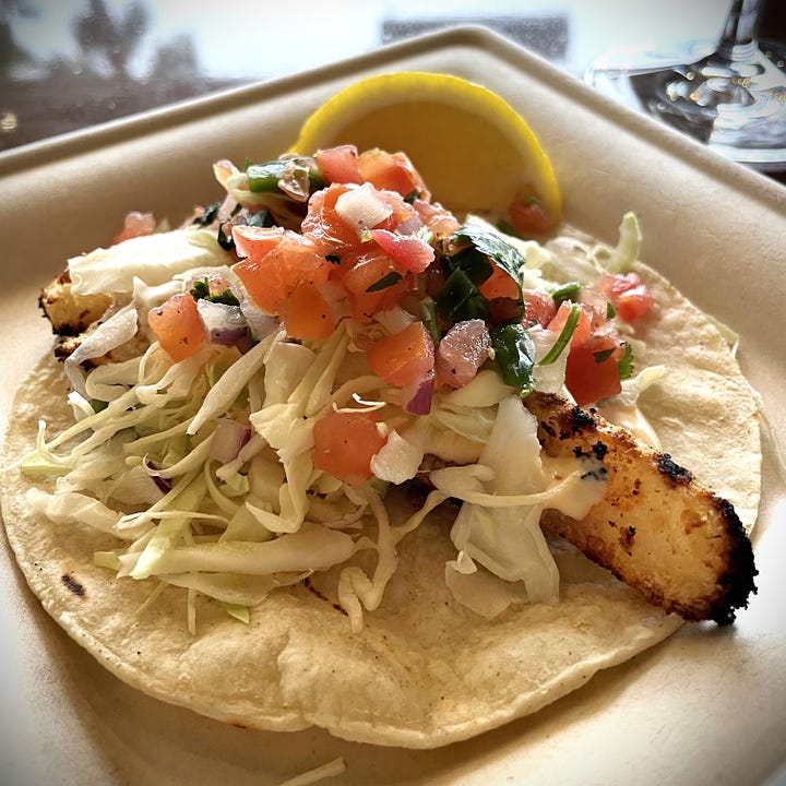 Ahi Poke and Fish Tacos at Bear Flag Fish Co. in Huntington Beach, California