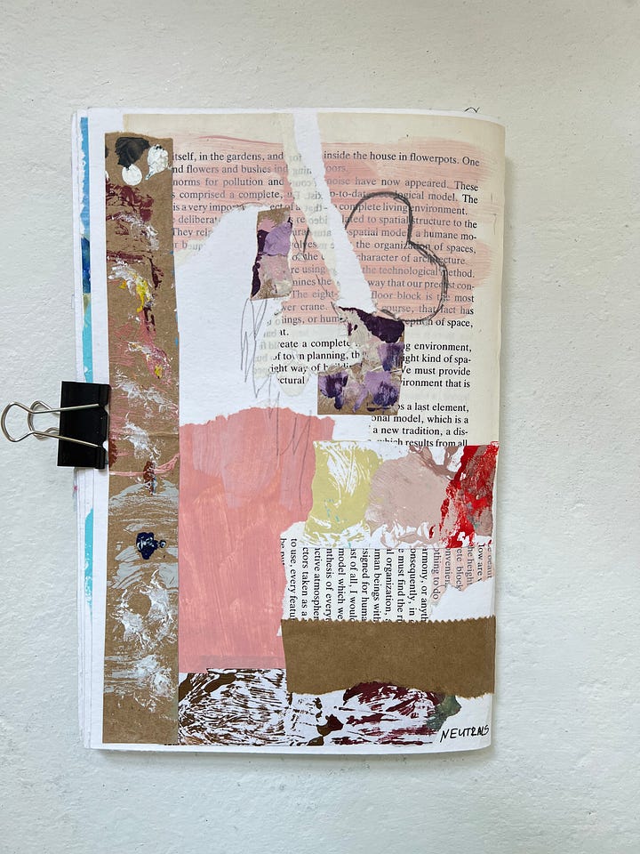 Mixed media collage on a sketchbook page and on A3 watercolour paper