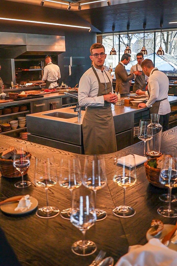 Mauro Siega, Executive Chef at Atelier Moessmer and a bottle of champagne chilled and served during lunch.